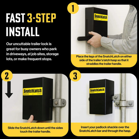 Heavy Duty Steel Shipping Container Lock Box Anti Theft Guard For Cam Bar Latches Powder Coated Conex Shipping Container Accessories For Padlock Protection With Fast 3 Step Install shown in use.