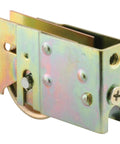 Steel Sliding Door Roller Assembly with 1-1/2 Inch Steel Ball Bearing, Yellow, side view of stamped steel housing