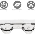 Sliding Door Roller Assembly With Nylon Wheel And Roller Stopper For Heavy Load Glass Showcases And Cabinet Doors Includes Floor Guide For Easy Installation And Smooth Low Noise Glide, metal body, next to resistance icons.