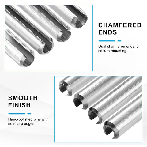 Meccanixity 6-pack slotted split roll pins, 10 mm diameter x 55 mm length, steel, silver finish for secure fastening