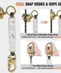 Secure elevated work with a 50 ft vertical lifeline kit featuring steel snap hooks, rope grab, and shock absorber.