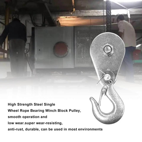 Pulley Hook (1Tons/2,200 LBS) Snatch Block with Hook Heavy Duty Pulley Lifting Block Hoist with Hook for 3/8 inch Cable