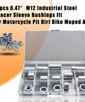 Industrial Steel Spacer Sleeve Bushings Set For 12mm Axle 13 Piece Variety Pack With Lengths From 5mm To 35mm in storage case