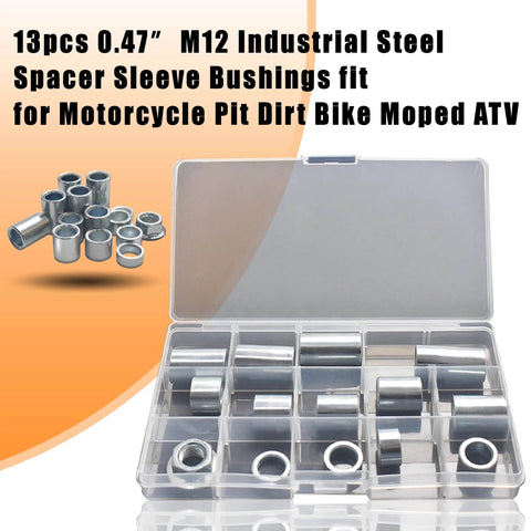 Industrial Steel Spacer Sleeve Bushings Set For 12mm Axle 13 Piece Variety Pack With Lengths From 5mm To 35mm in storage case
