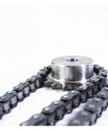 Close-up of an industrial motor roller conveyor transmission chain sprocket gear with 29 teeth, showcasing steel construction.