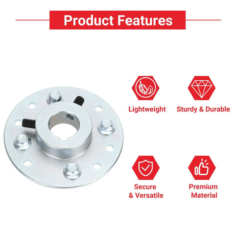 Rear Steel Sprocket Drum Brake Hub With One Inch Bore And One Quarter Inch Keyway Plus Hardware Kit, product features highlighted