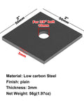 Square Plate Washer 2 By 2 Inch One Eighth Inch Thick Weld On Finish Pack Of 20 Steel, side view with measurements and material details