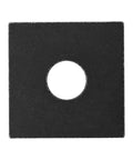 Square washer plates, 2.5 x 2.5 inches (63.5 x 63.5 mm) and 5.7 mm thick steel, front view with central hole for even load distribution