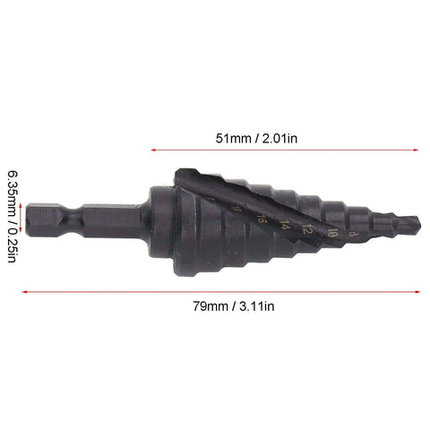 Pro Grade 10 Step High Speed Steel Step Drill Bit Set With Hex Shank For Metalworking, Pagoda Spiral Reamer, 4 To 22mm