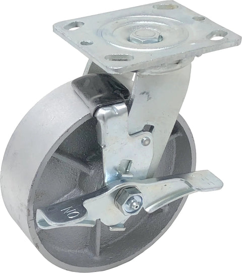 6 Inch By 2 Inch Steel Heavy Duty Industrial Casters Four Pack With Swivel Top Lock Brake Top Plate For Industrial Equipment Mobility 4800 Lbs Load Capacity Durable Performance On Tough Surfaces