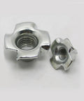 Close-up of 20 Pack M6 T-Nut Steel Insert Fasteners For Wood And Furniture, Easy Installation, Long Lasting, Strong, Secure Joints