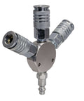 Steel Three Way Air Manifold With Universal Quick Connect Couplers 1/4 Inch Inlet And Outlets For Industrial Pneumatic Tools
