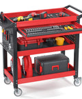 Heavy Duty 3 Tier Tool Cart On Wheels With Drawers And Pegboards For Garage And Workshop, Industrial Steel Rolling Utility Cart With 660 Lbs Load Capacity, Rust Resistant Powder Coated Finish, XCX