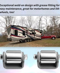 2 Pcs Steel Micro Rollers,2 Inches Trailer Roller Heavy Duty Steel Wheel Fits for RV Trailers， Motorhome and 5th Wheels with image of RV and red truck