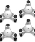 Set of 4 steel tri dolly casters with 3 wheel design, 200 lb load capacity per dolly, shown on a white background