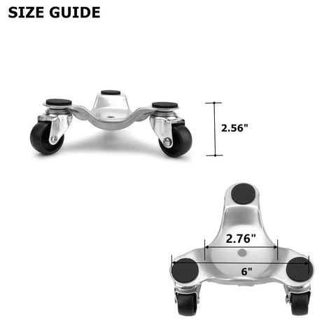 Dimensions of set of 4 steel tri dolly casters with 3 wheel design, 200 lb load capacity per dolly, 6 inch base furniture mover rollers