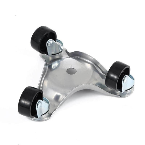 Set of 4 steel tri dolly casters with 3 wheel design, 200 lb load capacity per dolly, shown is one dolly with 6 inch base and foam protection.