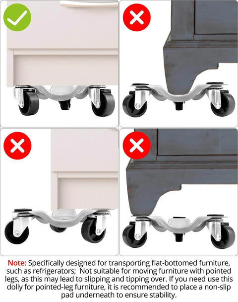 ✝️ 4 pcs 6" Steel Tri-Dolly, 200 lbs Load Capacity, for Moving Furniture & Appliances, demonstrating use on flat surfaces