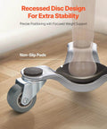 Close-up of a furniture dolly's non-slip cap and 360° PP swivel wheel, designed for stability. Part of ✝️ Furniture Dolly, 4 Pack 6-Inch Steel Tri-Dolly.