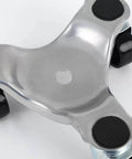 Close-up of set of 4 steel tri dolly casters with 3 wheel design, 200 lb load capacity per dolly, showing foam protection and swivel wheels.