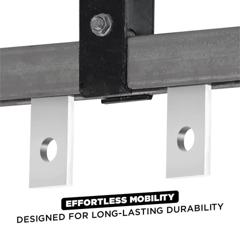 2 Wheels Trolley Assembly Rollers with Dual Bearings Steel Strut Channel Hardware for Smooth Quiet Operation, close-up view