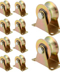 10 Pack 2 Inch U Groove Wheel Pulley, Steel U-Type Groove Wheel, Rigid Caster with Bracket Sliding Gate Rollers for Inverted Track