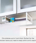 Home Plate Under Shelf Storage Rack - Cabinet Organizer - Steel installed under kitchen cabinet holding foil and storage bags