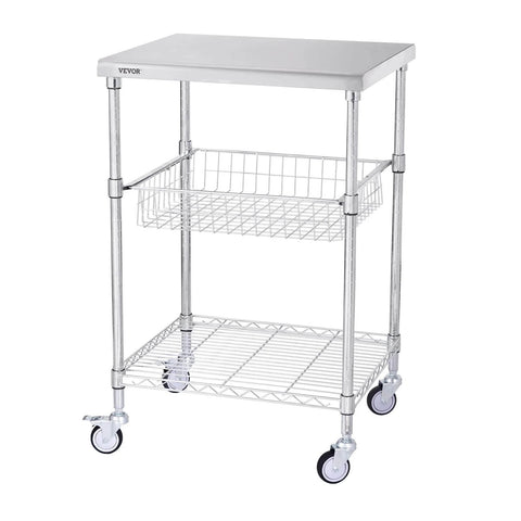 Heavy Duty Kitchen Utility Cart With Three Tiers And 470 Lb Capacity, steel rolling cart with wire shelves and brake wheels, VEVOR