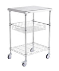 Heavy Duty Kitchen Utility Cart With Three Tiers And 470 Lb Capacity, 36.6 Inch By 20 Inch By 24 Inch Steel Rolling Cart With Brake Wheels