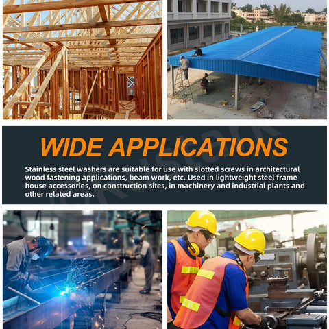 Protect fasteners with even load distribution using this 304 stainless steel square plate washers set, 100 pieces in 15 sizes; ideal for construction.