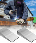 Welder using 8-Piece Steel Flange Wedge Shims Set For Precision Alignment And Welding, showing Pro-Grade LOYORTY Triangle Slope Wedges.