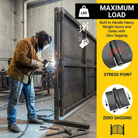 Welder installing 8 Pack Heavy Duty Weldable Hinges 5 mm Thick Solid Steel Butt Weld On Hinges Extra Heavy Hinge for Gates & Doors