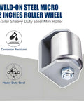 2" weld-on steel micro roller wheel with corrosion-resistant heavy-duty design, part of 2.4" steel trailer rollers pack.