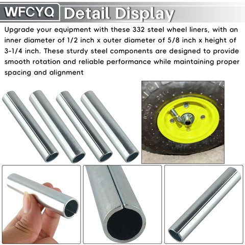 Steel Wheel Bushings 332 Replacement Part With One Half Inch Inner Diameter And Five Eighths Inch Outer Diameter And Three And One Quarter Inch Height Pack Of Four for cars