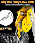 Close-up of yellow pulley with steel cable from Confined Space Rescue Tripod Kit With 2600lbs Winch