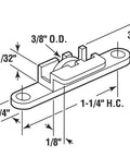 Diagram of Three Eighths Inch Steel Flat Edge Sliding Window Roller Assembly For Tom Rays Tyco 66 Series Windows With White Nylon Housing And Steel Roller Mounting Holes On Center One And One Quarter Inches Four Pack, showing dimensions and layout.