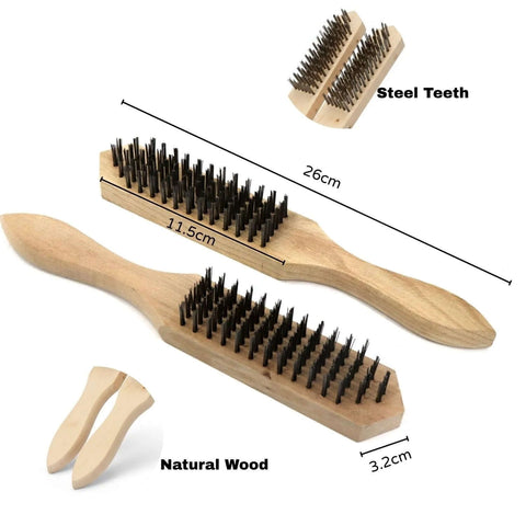 Steel Wire Brush Pack of 2 with beechwood handles, heavy duty steel bristle cleaning brush for rust, paint, and slag removal.