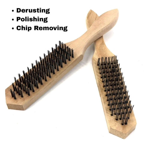 Steel Wire Brush Pack of 2 - Beechwood Handle Wire Brushes, heavy duty steel bristle for rust and paint removal, on white background