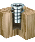Heavy Duty Threaded Steel Wood Inserts With Hex Drive And Sealing Collar, 1/4-20 Internal Thread, installed in wood block