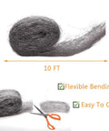 Steel Wool Fill Fabric DIY Kit for Mouse Proofing Homes, showing 10-foot roll, flexible bending, easy to cut with scissors.