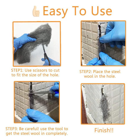 Instructions for using Steel Wool Fill Fabric DIY Kit for Mouse Proofing Homes with steps on cutting, placing, and securing fabric