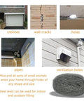 Steel Wool Fill Fabric DIY Kit for Mouse Proofing Homes showing uses for sealing crevices, wall cracks, pipes, and ventilation holes.