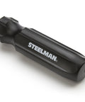 Close-up of heavy duty hubcap remover tool for auto mechanics delivers durable steel build, secure handle grip visible.