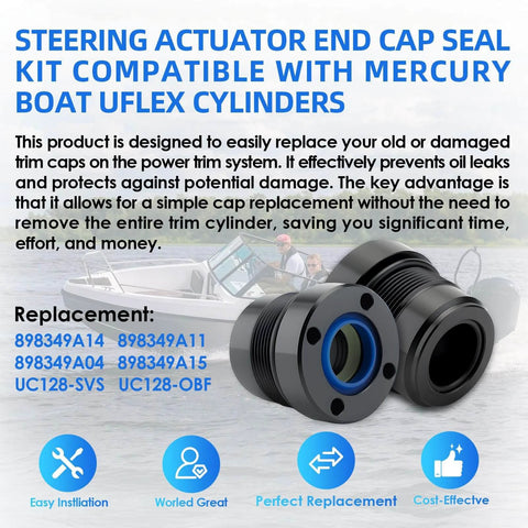 Steering Actuator End Cap Seal Kit for Mercury Outboard for Uflex UC128 UC128-OBF SVS Cylinders - Replaces 898349A15