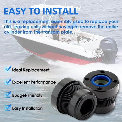 Steering Actuator End Cap Seal Kit for Mercury Outboard for Uflex UC128 UC128-OBF SVS Cylinders - Replaces 898349A15 898349A14 898349A11 FSM120 2pcs, shown with boat for size reference