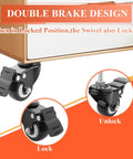 Four Pack Of 2 Inch Stem Casters Heavy Duty Swivel Casters With Brakes And Without Brakes Loading Up To 110 Lbs Per Wheel Total 440 Lbs For Shopping Carts Hand Trolleys Tools And Movable Furniture, double brake design demonstration.