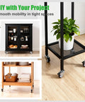 1.5 Inch Stem Casters Set of 4 With Brakes installed on furniture cart and cabinet, enhancing mobility on light wood floor.