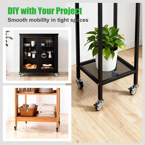 1.5 Inch Stem Casters Set of 4 With Brakes installed on furniture cart and cabinet, enhancing mobility on light wood floor.