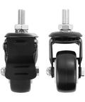 Four Pack Of 2 Inch Stem Casters Heavy Duty Swivel Casters With Brakes And Without Brakes Loading Up To 110 Lbs Per Wheel Total 440 Lbs For Shopping Carts Hand Trolleys Tools And Movable Furniture, side view of two casters showing brake and wheel.