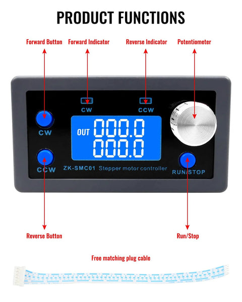 LCD screen of Stepper Motor Controller For Nema17 Nema23 1 To 128 Microstep 5-30V with control buttons and free cable